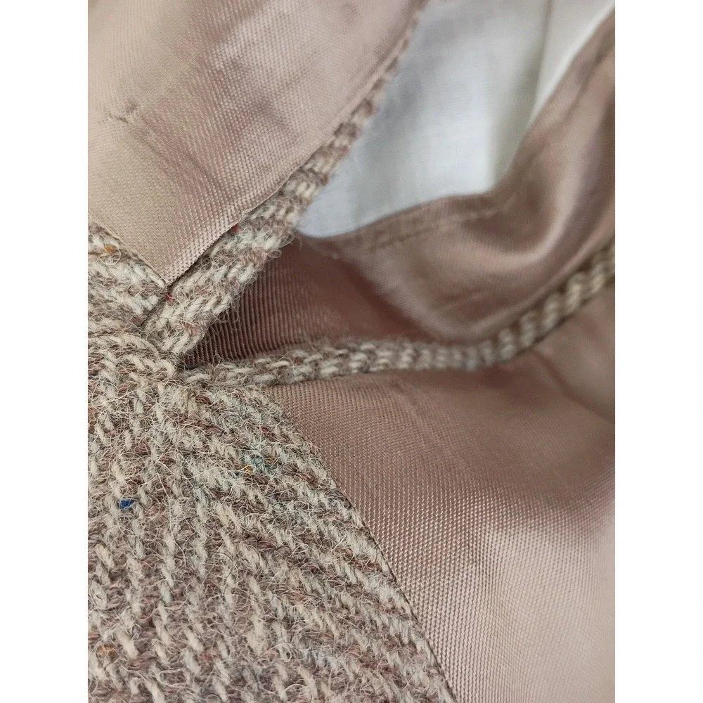 DellaPenna Mens 100% Pure Wool Herringbone Tweed Blazer Tan Brwn Made in USA 42S